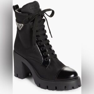 Prada Women's Brixxen Black Lace-Up Combat Boots